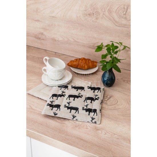 Printed half linen tray for hot pot "Moose"